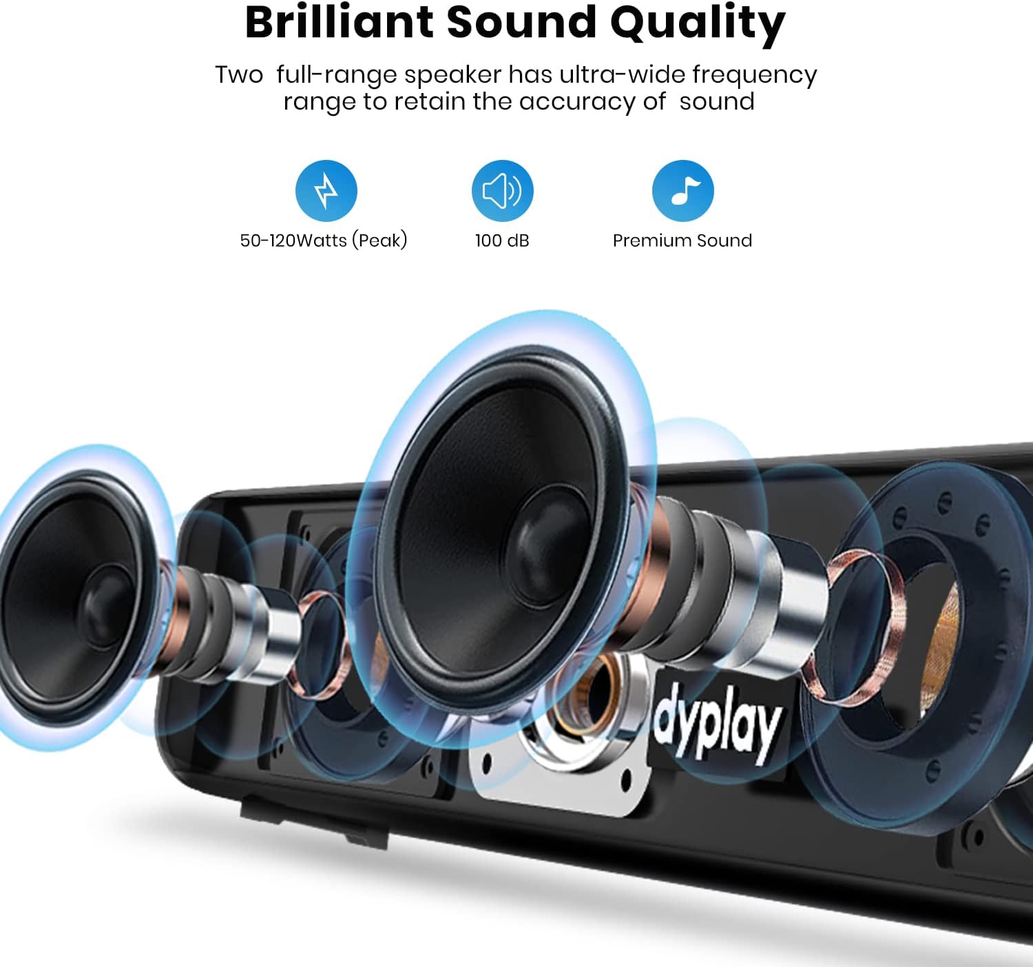 Sound Bar, 30-Inch 50-120W(Peak) Sound Bars for TV, 2.0 Channel Soundbar, 3 EQ Modes, Bluetooth 5.0, Optical/HDMI/AUX/USB/Optical Connection