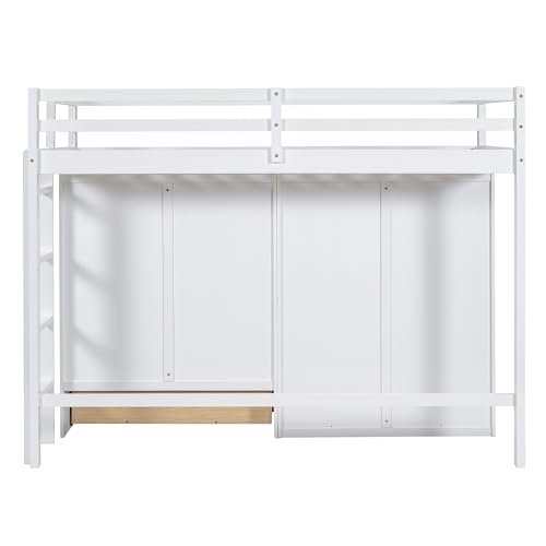 Harper & Bright Designs Twin Size Loft Bed with L-Shaped Desk and Stairs, Solid Wood Loft Bed Frame with Storage Drawers and Bookcase