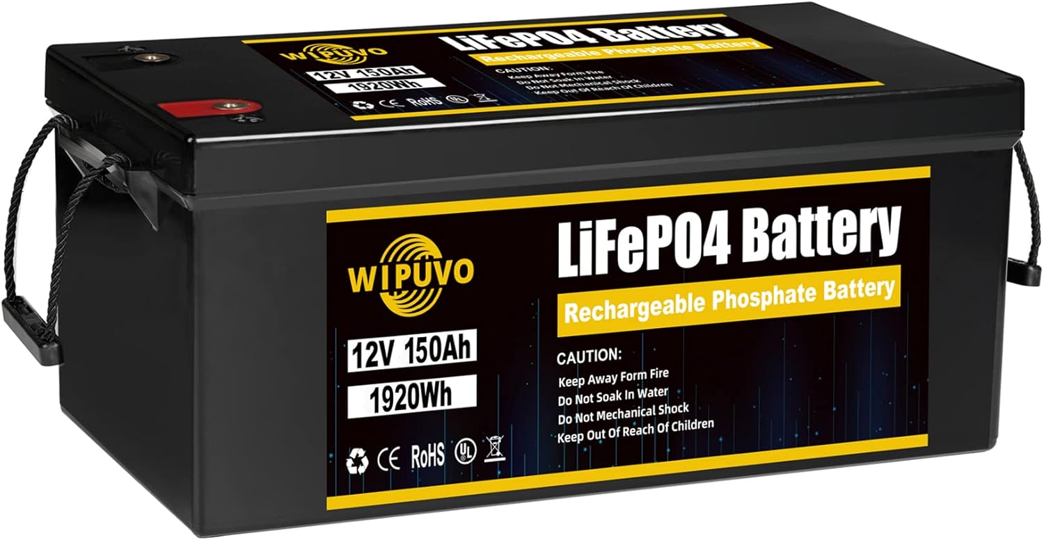 WIPUVO 12V 100Ah Lithium Battery LiFePO4 Deep Cycle Rechargeable Battery Pack with Built in BMS Perfect for RV Solar and Off Grid Applications