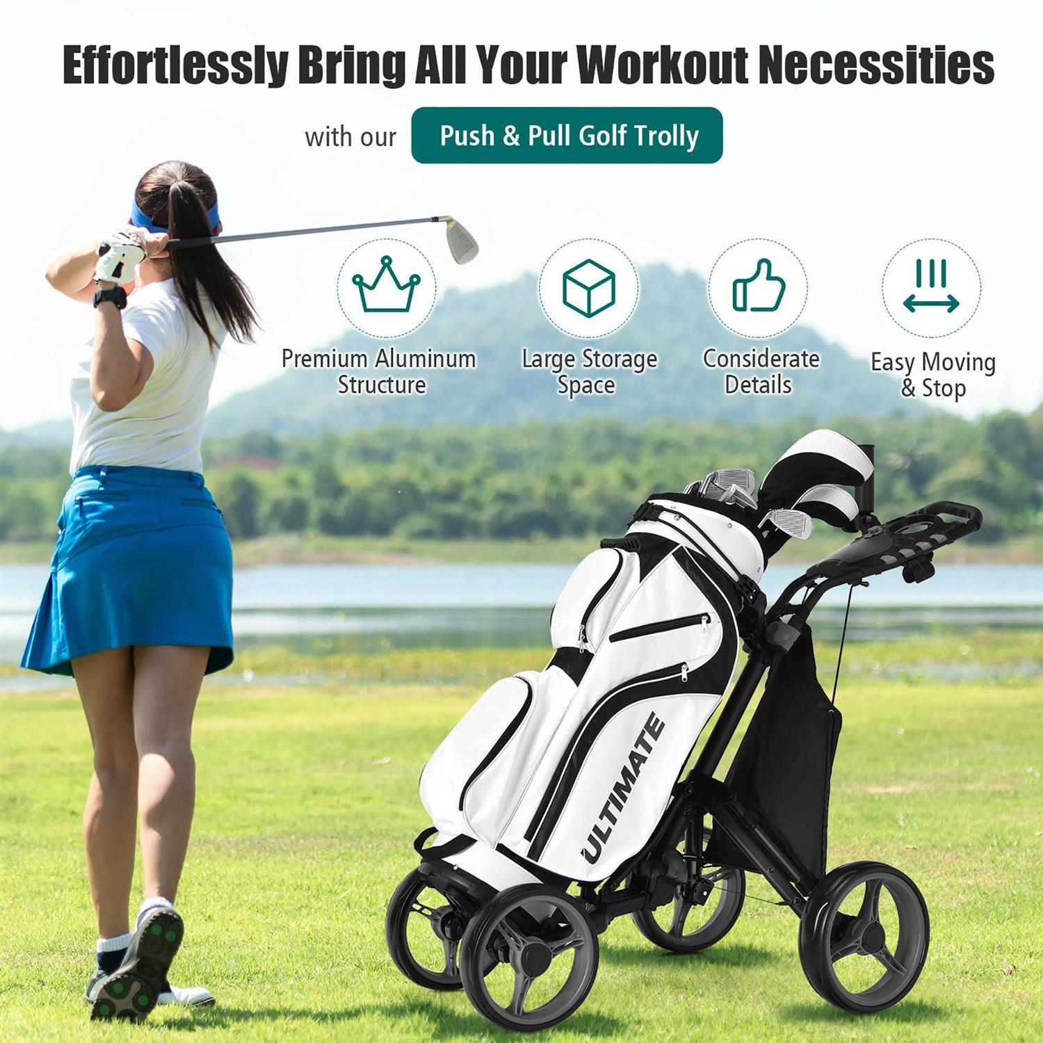 Costway Folding 4 Wheels Golf Push Cart W Scoreboard Adjustable Handle - Sports Supplies Online Store