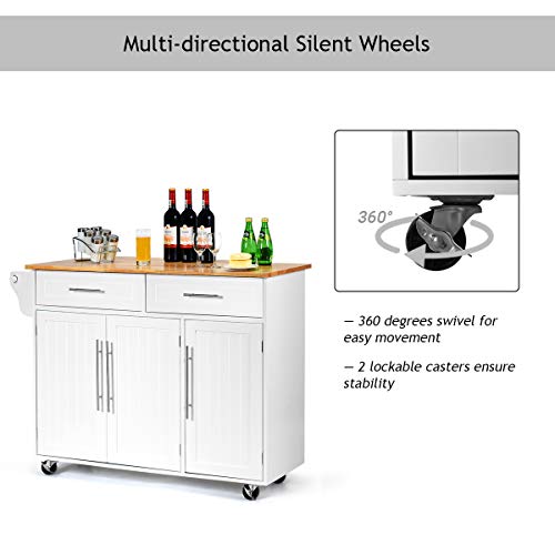 Giantex Kitchen Island Cart Rolling Storage Trolley Cart with Lockable Castors, 2 Drawers, 3 Door Cabinet, Towel Handle