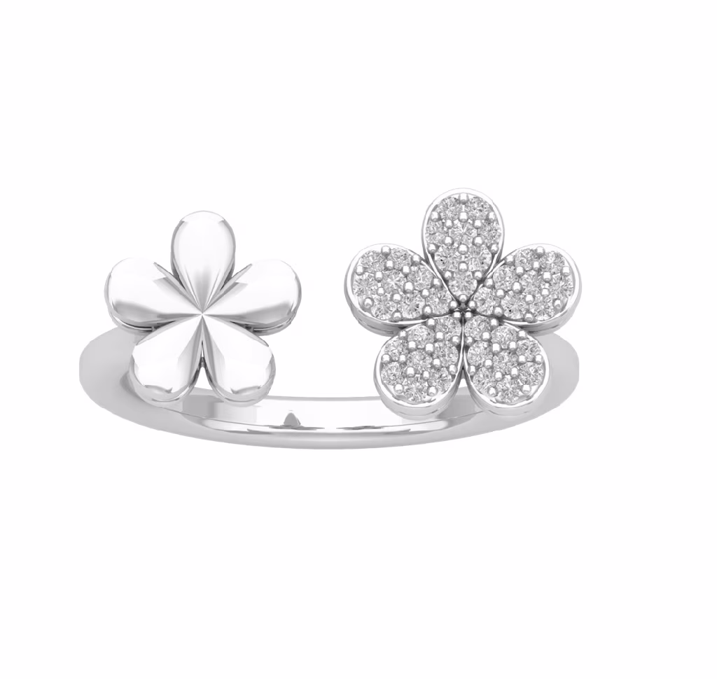Araiya 14K White Gold Diamond Double Flower Ring (1/5 cttw, I-J Color, I2-I3 Clarity), Size 7