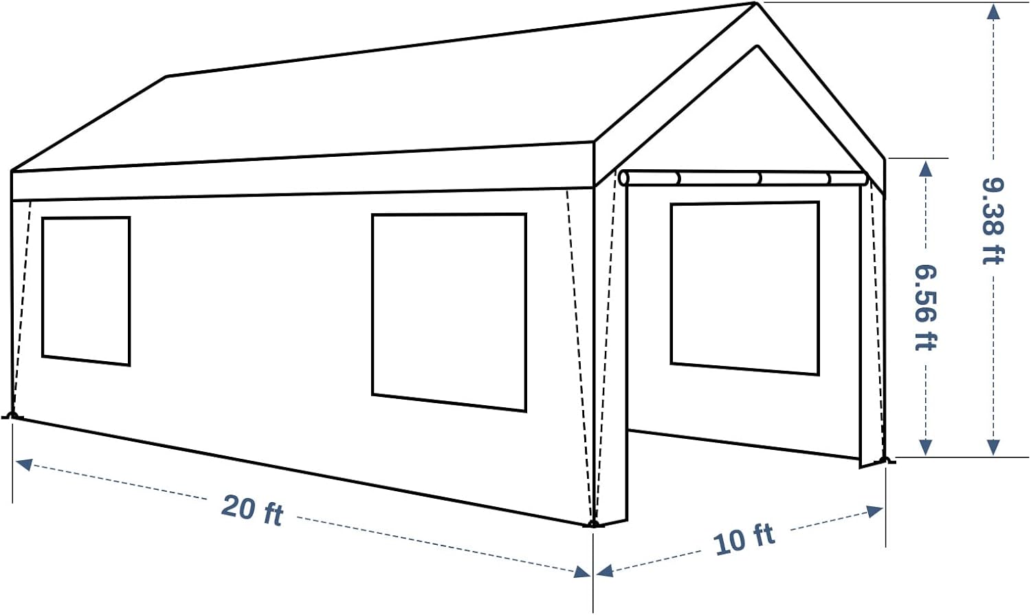 CECAROL Carport, 10x20ft Heavy Duty Carport with 8 Legs 4 Mesh Windows, 180g PE UV Fabric, Removable Walls&Doors, Portable Garage for Auto Boat Tools