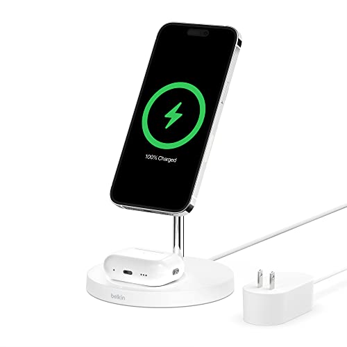Belkin 2-in-1 MagSafe Wireless Charging Dock 15W Fast Charge iPhone Charger Compatible with iPhone 16, 15, 14, and 13 Series, AirPods