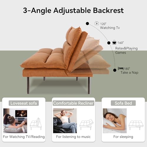 71" Convertible Futon Sofa,Faux Leather Futon Couch Bed,Sleeper Sofa Bed,Memory Foam Modern Folding Small Loveseat for Living Room,Office,Apartment