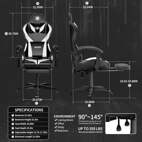 Gaming Chairs for Adults Tall and Kids，Lumbar Support,LED Lights，High Back Reclining Computer Chair with Headrest (Black+Blue)