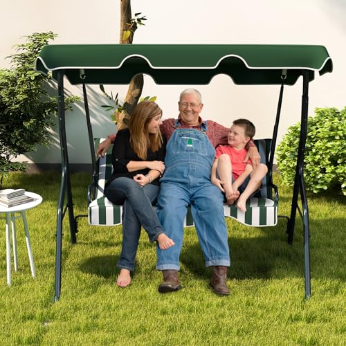 Tangkula 3 Person Porch Swing, Patio with Removable Cushion & Powder-Coated Steel Frame, Outdoor Swing with Canopy for Porch, Backyard, Garden