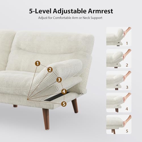 Pipishell Convertible Futon Sofa Bed,66" Corduroy Futon Couch with Adjustable Backrest and Armrests, Recliner Sleeper Sofa for Small Spaces