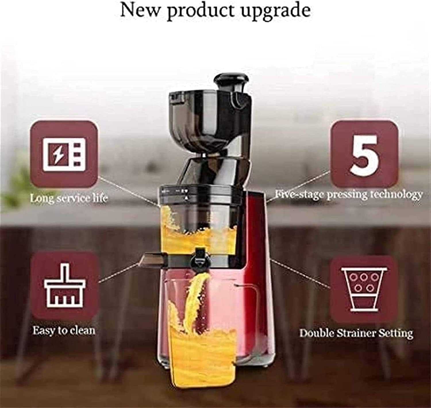 Masticating Juicer Machines- Slow Juicer Extractor with Wide Chute Big Feeding Mouth, Easy to Clean- Cold Press Juice Maker