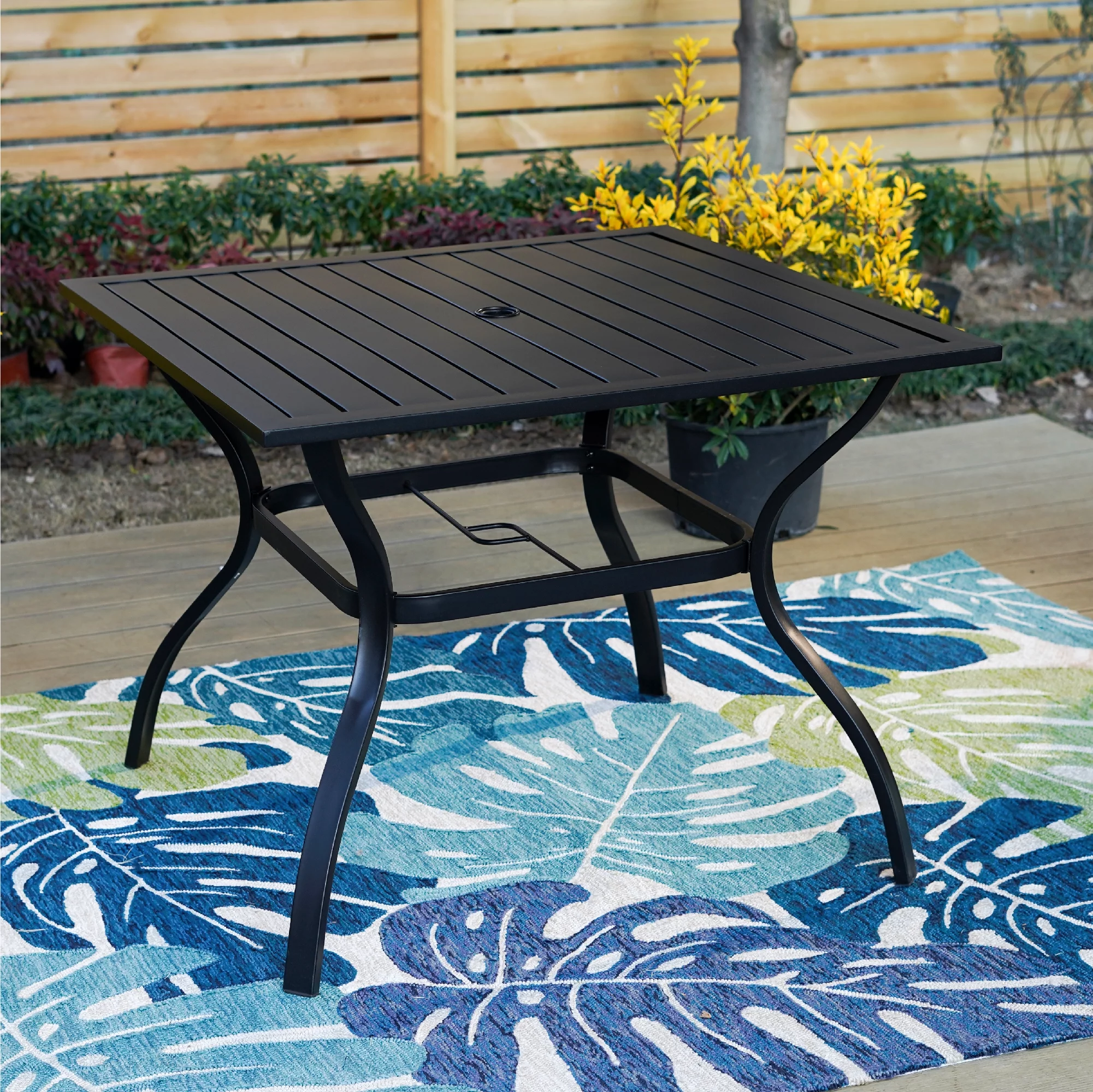 MF Studio 5-Piece Outdoor Patio Dining Set with 4 Pieces Cast Aluminum Stackable Armchairs and 1 Piece Metal Steel Dining Table,Black&Beige