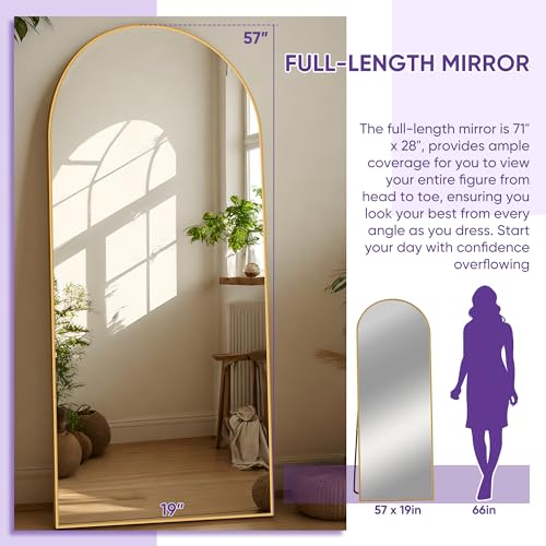 Full Length Mirror, 76"x34" Arched Floor Mirror Freestanding, Floor Standing Full Body Mirror with Stand for Bedroom