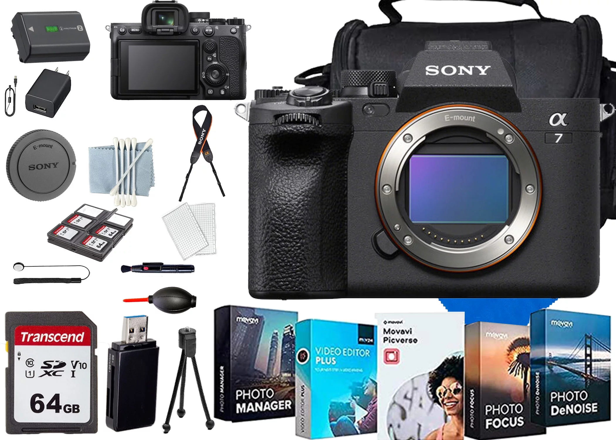 Sony a7IV Mirrorless Camera with Case+64 GIG Memory Card+COMMANDER Deluxe Starter Kit+Tripod+Photo Software(20PC)Bundle