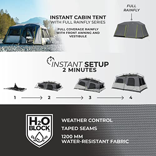 CORE Instant Cabin Tents | 6 Person / 9 Person / 10 Person / 12 Person Family Cabin Multi Room Pop Up Tents Car Camping | Included Storage Pockets