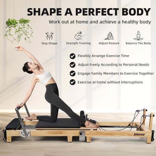 Pilates Reformer Machine Folding Pilates Reformer Oak Pilates Exercise Bed Home Multifunctional Silent Pilates Core Reformer(Solid Wood)