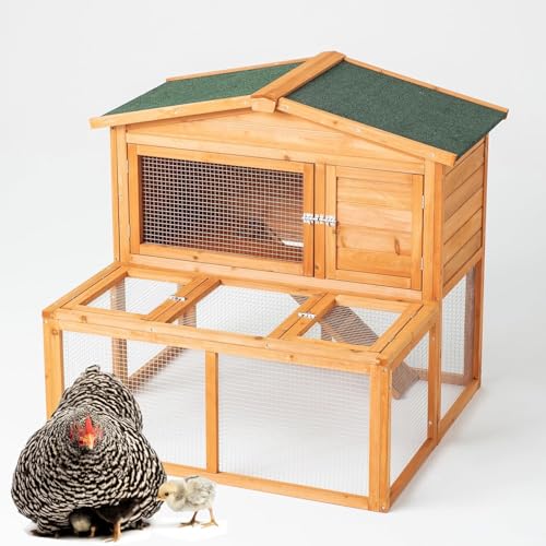 TAKUKA Outdoor Rabbit Hutch, Small Animal Wooden Chicken Coop with Nest Box