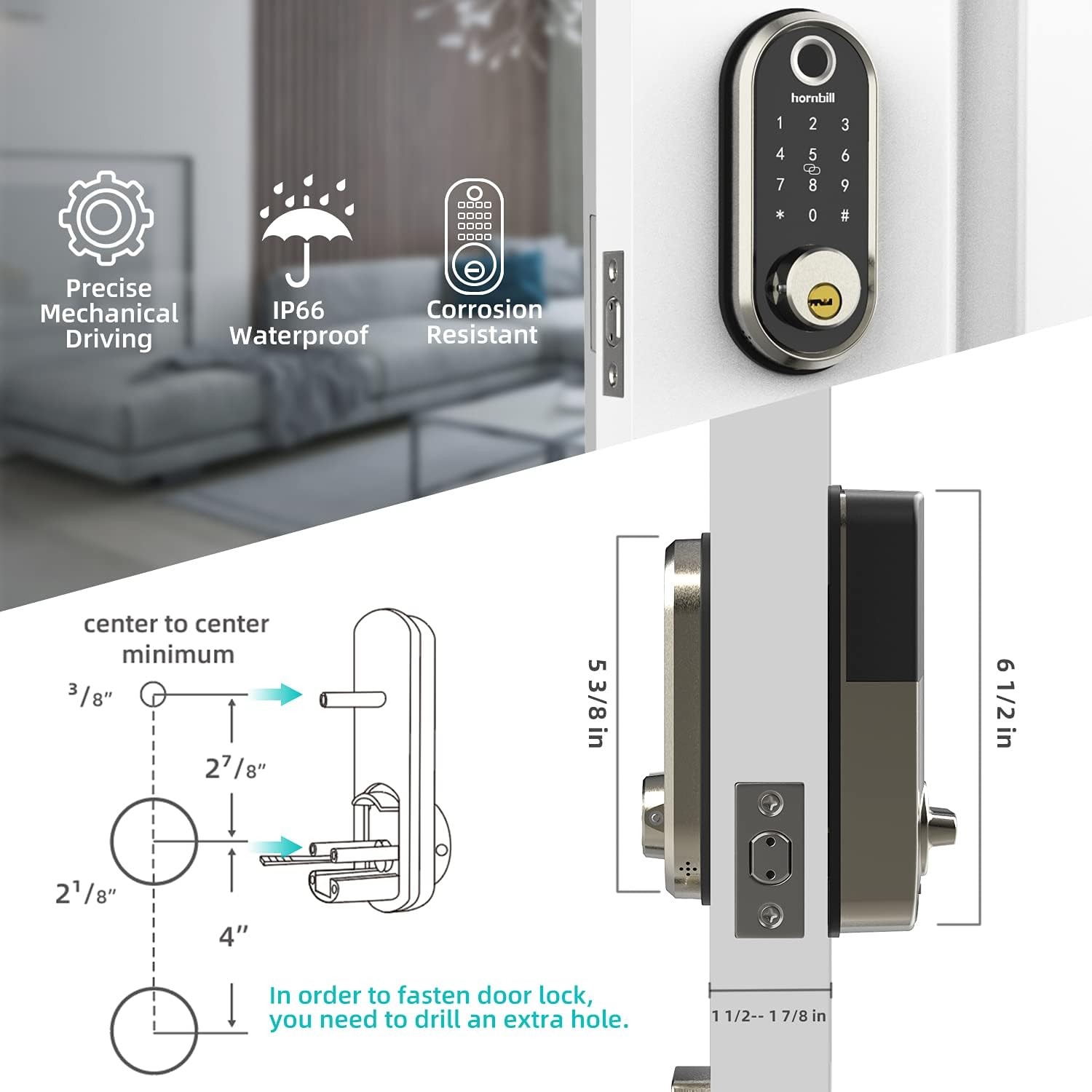 Smart Lock, hornbill Fingerprint Deadbolt Lock with Touchscreen Keypad, Keyless Entry Front Door Lock