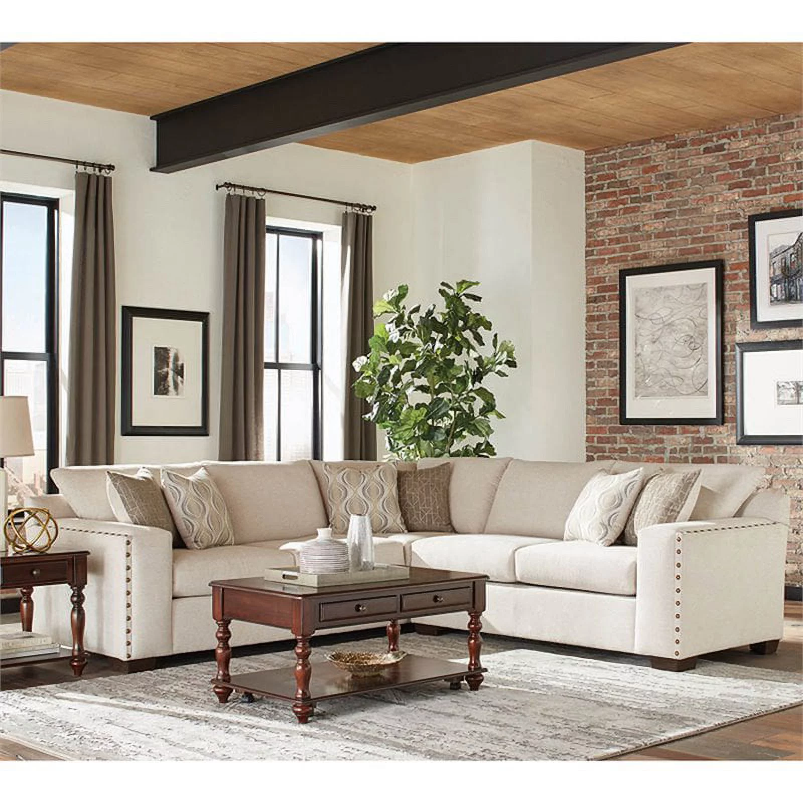 Aria L-shaped Sectional with Nailhead Oatmeal