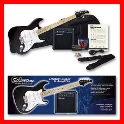 Silvertone Citation Electric Guitar and Amp Package-Black