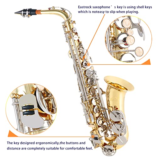EASTROCK Black Nickel/Golden Alto Saxophone E Flat Sax Full Kit for Students Beginner with Carrying Case,Mouthpiece,Mouthpiece Cushion Pads