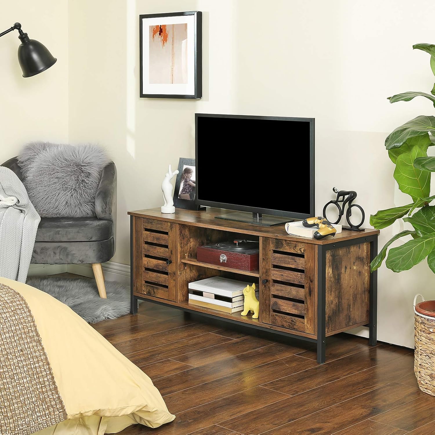 VASAGLE TV Stand for 50 Inches TV, TV Console Table with Storage Shelves, Cabinet with Storage, Louvered Doors, Entertainment Center for Living Room