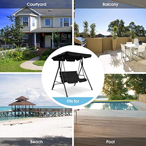 Tangkula 3 Person Porch Swing, Patio with Removable Cushion & Powder-Coated Steel Frame, Outdoor Swing with Canopy for Porch, Backyard, Garden