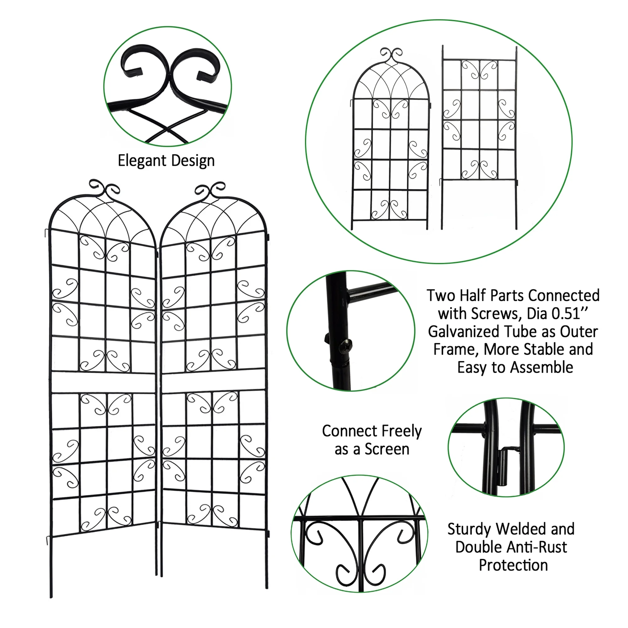 High Climbing Plants Support Rose Arch Outdoor, Metal Garden Trellis Black - Radiant Selections