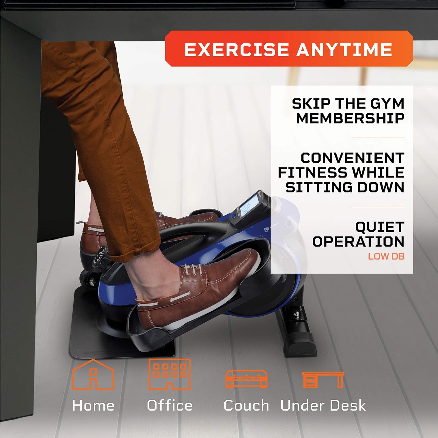 LifePro FlexStride Plus Blue Under Desk Elliptical Trainer for Home & Office - Calf Leg Foot Pedal Exerciser
