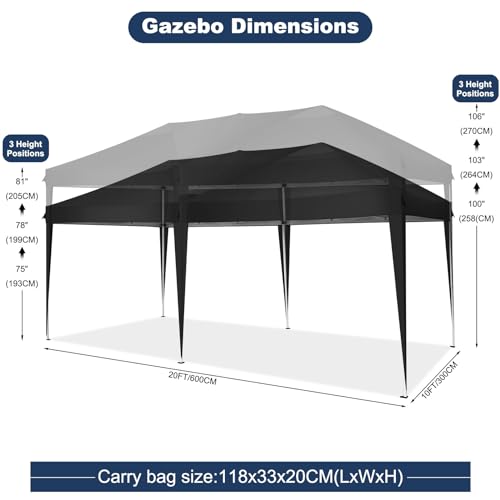 COBIZI Canopy 10x20 Pop Up Canopy Tent with 6 Sidewalls Party Tents for Parties Weddings Backyard Waterproof Canopy Outdoor Commercial Canopy Event