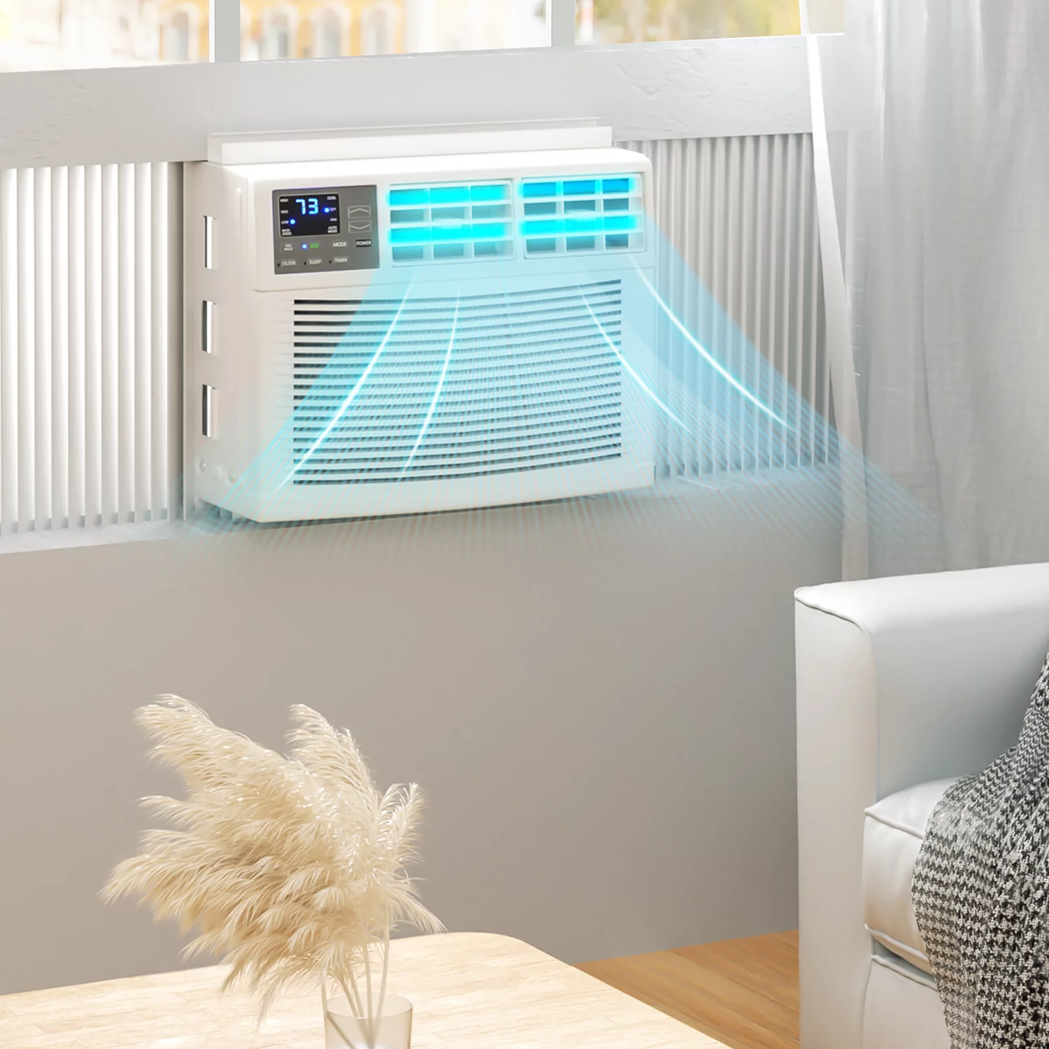 Magshion 8,000 BTU Window Mounted Air Conditioner, Cools Up to 350 Sq.Ft., Quiet Operation, Electronic Control with Remote, 4 Mode Fan Speeds