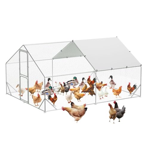 Large Metal Chicken Coop for 12-20 Chickens, Walk in Chicken Coop with Cover, Heavy Duty Poultry Cage for Chicken Run