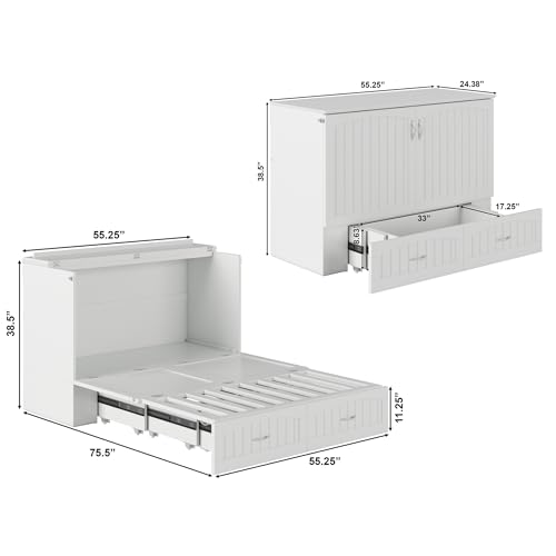 AFI Southampton Queen Murphy Bed Chest with Mattress, Storage, and Built-in Charger in Grey