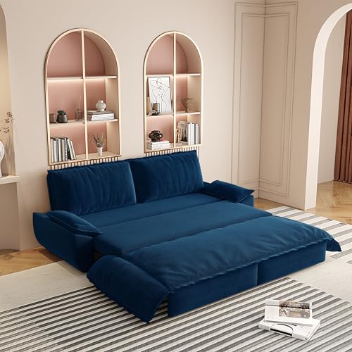 70.1" Futon Sofa Bed Queen Size, Pull Out Bed, 3-in-1 Convertible Sleeper Sofa with 2 Soft Pillows, Modern Velvet Futon Couch for Living Room