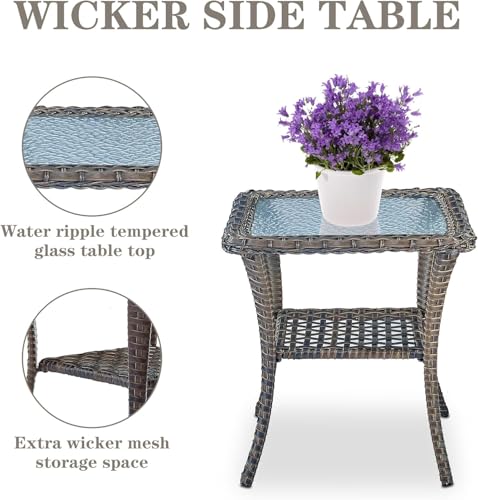 Patio Wicker Chairs Swivel Rocker - Outdoor Swivel Rocking Chairs Set of 2 with Rattan Side Table