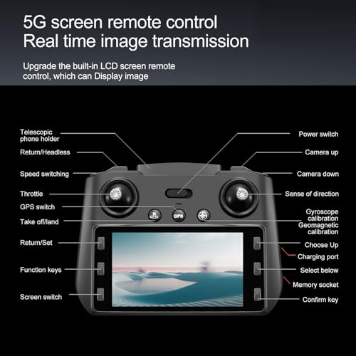 Drones with Camera for Adults 4K, GPS UHD Drone, 5G Remote Controller with Screen, One Key Return, Dual Camere, 3rd Gear Speed