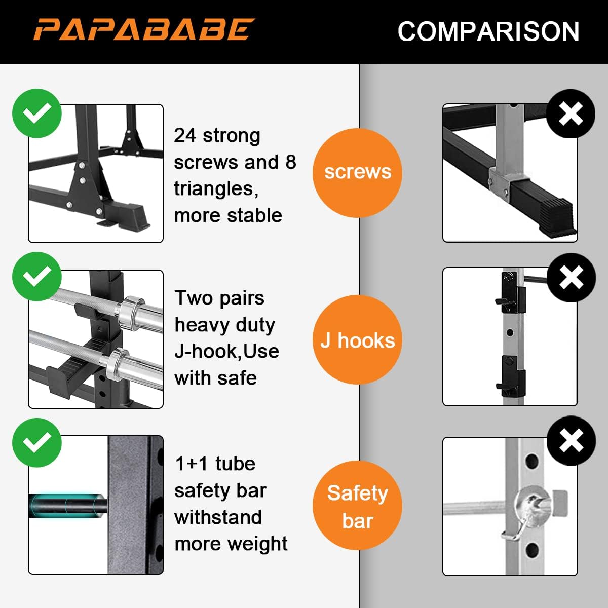 Power Rack Power Cage Workout Station Home Gym for Weightlifting Bodybuilding and Strength Training (1200lb Capacity with 2 Extra J-Hooks)