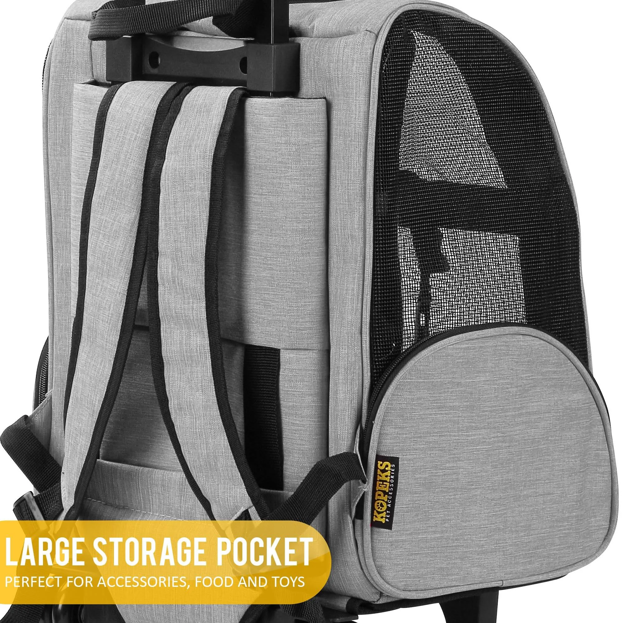 Kopeks Pet Dog Travel Carrier Backpack Deluxe with Wheels Approved by Most Airlines - Heather Grey