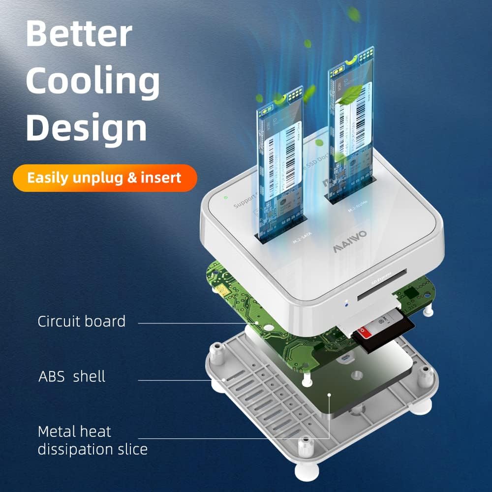 MAIWO K3016S 2 Bay m.2 SATA Docking Station, Tool-Free Type C to SATA SSD External Hard Drive Enclosure for B + M Key