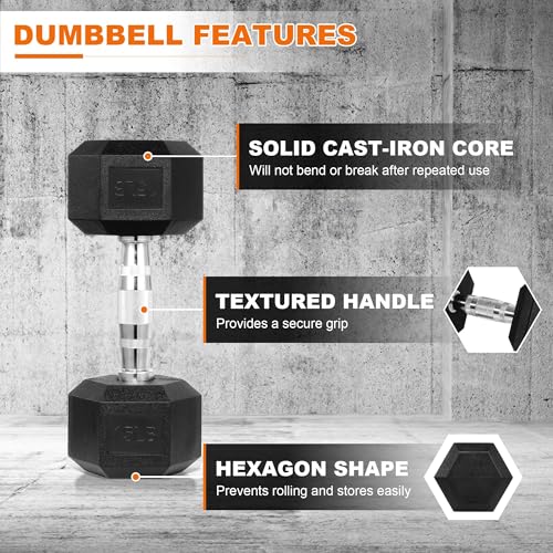 Dumbbell Set with Rack, Rubber Coated Hex Dumbbell Weights in 100lbs, 5, 10, 15, 20lbs Pair