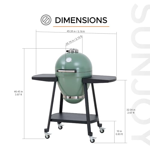 Sunjoy Charcoal Grill 20-Inch Kamado Grill with Pizza Stone, Ultimate Outdoor BBQ Egg Grill and Smoker with Wheels, Navy