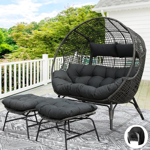 NICESOUL® Double Egg Chair Indoor Outdoor Stationary Oversized Thicken Padded Cushions, 2 Person Egg Loveseat Chair