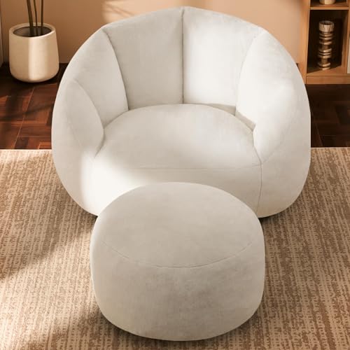 Giant Bean Bag Chair for Adults - Comfy Plush Round Shell Soft Accent Chair, Oversized Cozy Lounge Floor Sofa Reading Chair