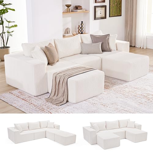 107.4" Cloud Couch Sectional, Modular Sofa with Deep Seat, Plush Corduroy L Shaped Boneless Couch, Convertible Sectional Couches for Living Room