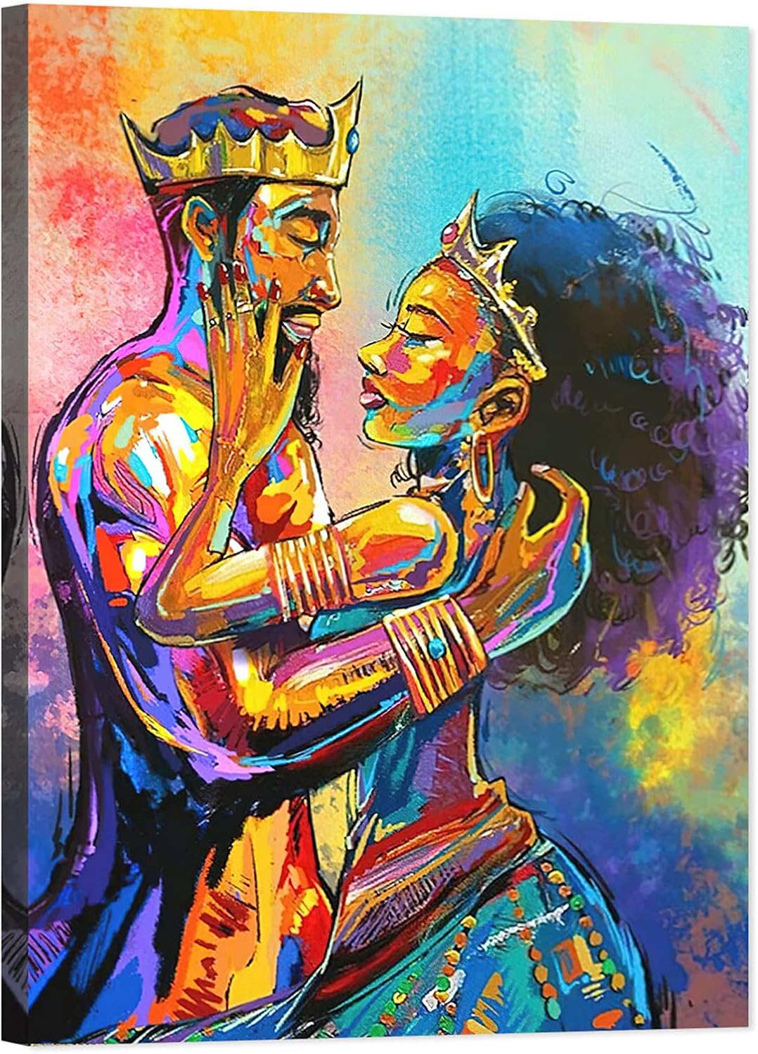 African American Wall Art, Black King and Queen Wall Art, Black Art Wall Art Decor, Black Couple Picture for Living Room Decor