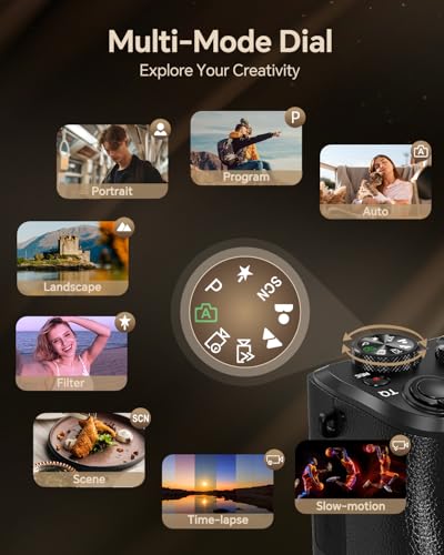 8K Digital Camera for Photography, 88MP Autofocus WiFi Vlogging Camera for YouTube Video with Front and Rear Lens, Flash, Touch Screen, Lens Hood