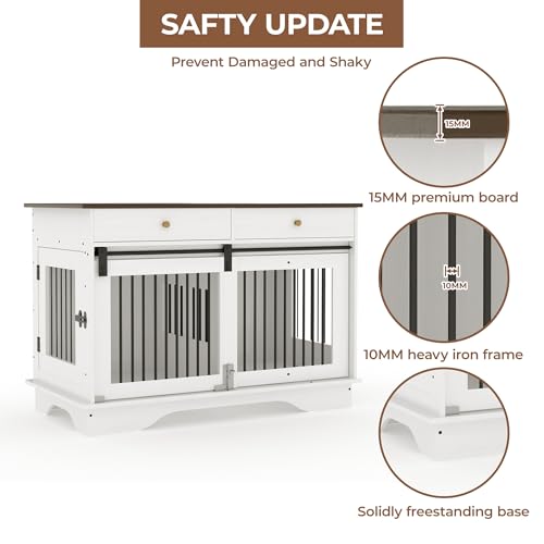 Dog Furniture Crate, 47" Large Dog Crate Furniture w/ 2 Storage Draws & Removable Divider for Large/Medium/Small Dogs (Grey, One Cage)