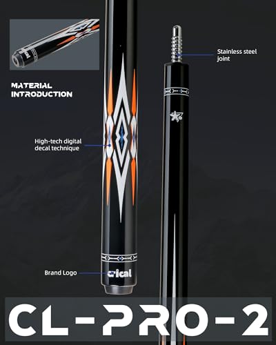 CRICAL Carbon Fiber Pool Cue Stick 58" Billiard Cue Sticks Professional Low Deflection Pool Sticks with 3/8 * 8 Pin Joint and 12.5mm Tip