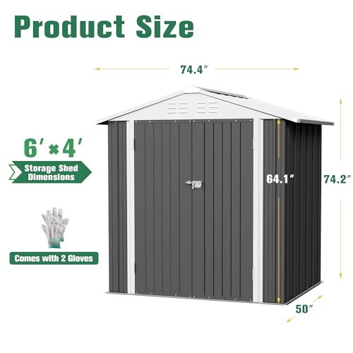 Flamaker Storage Shed Waterproof Metal Garden Shed with Lockable Door Utility Tool Shed Outdoor Storage for Backyard, Patio and Lawn (5 x 3 FT)