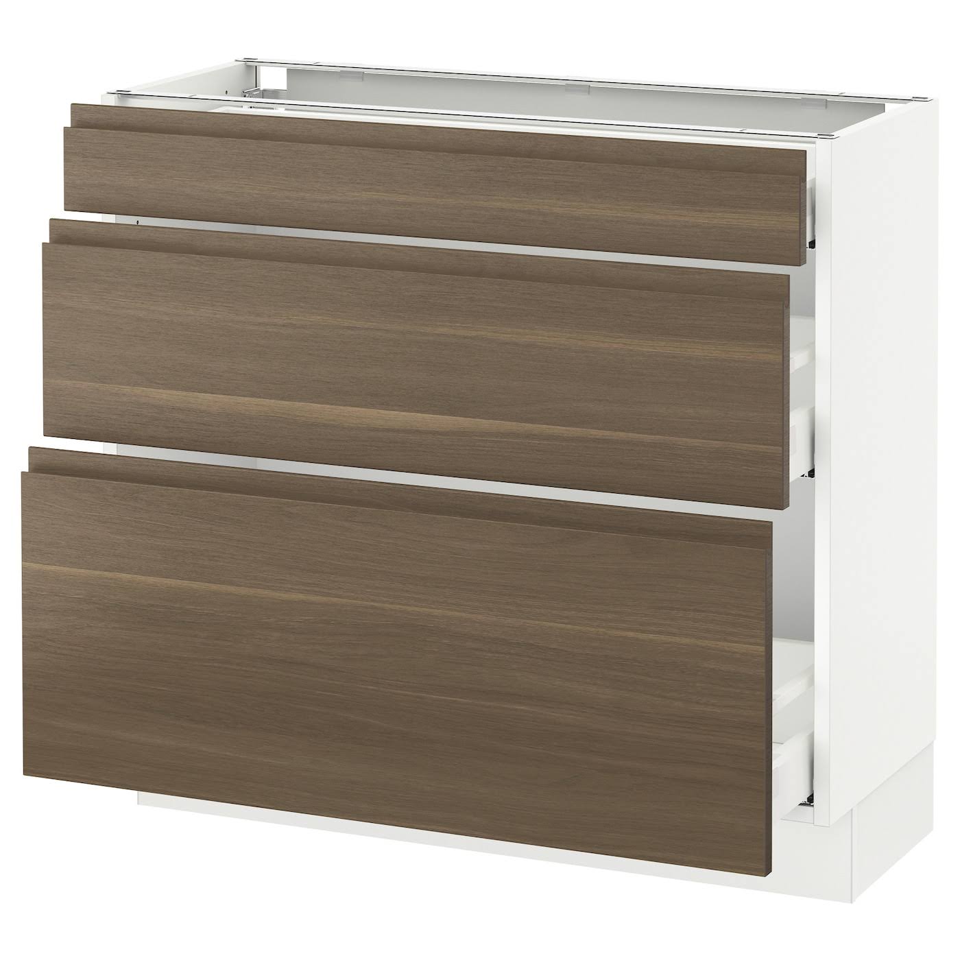 IKEA - SEKTION Base Cabinet with 3 Drawers, White Maximera/Voxtorp Walnut, 36x15x30 39159145