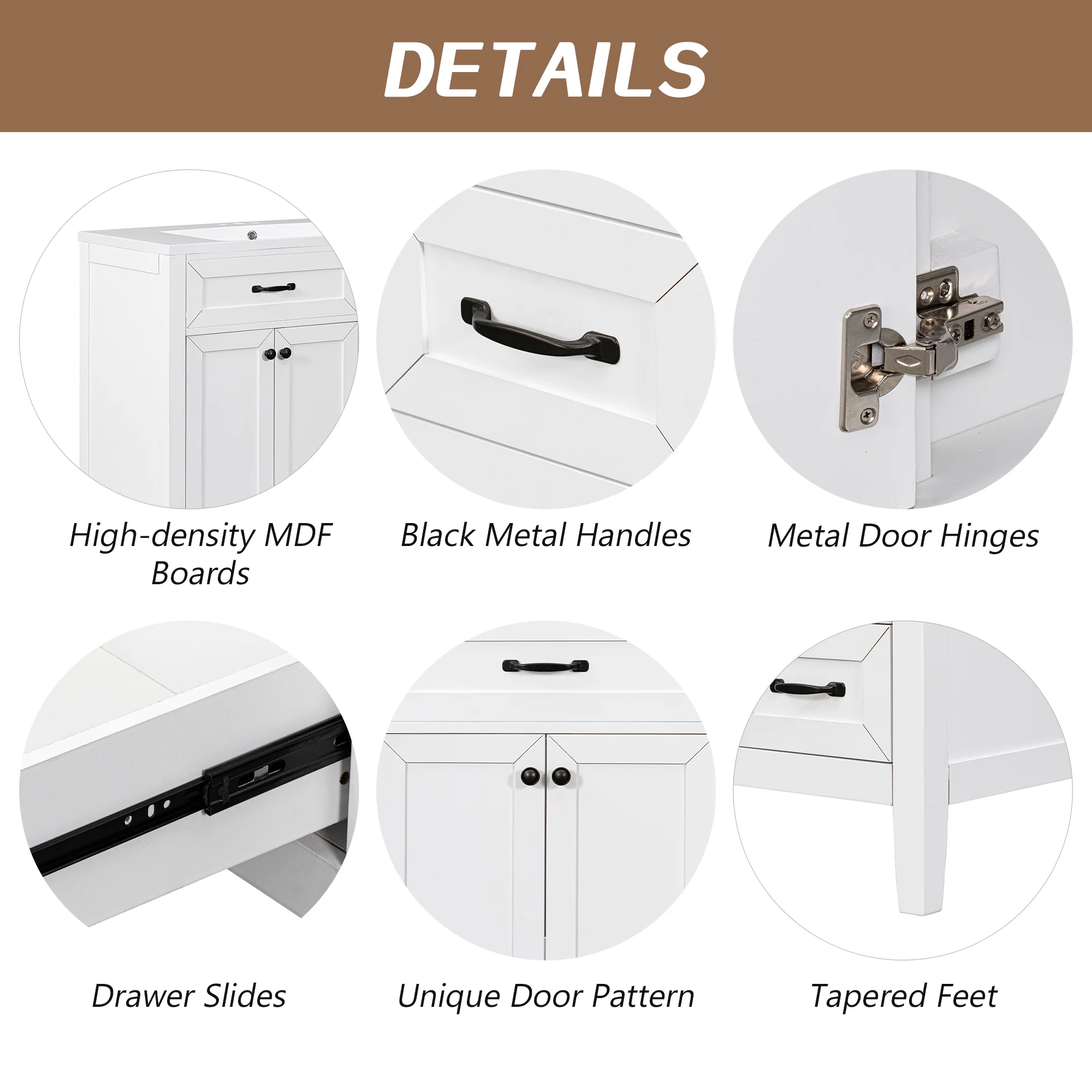 Royard Oaktree 36" Single Bathroom Vanity Modern Under Sink Storage Vanity Base with 2 Doors & 3 Drawers Freestanding Bathroom Storage Cabinet for