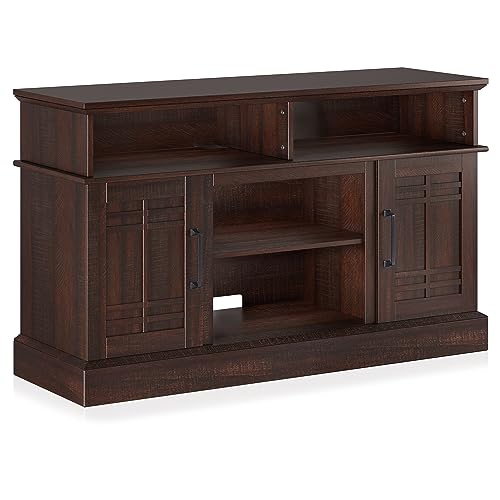 BELLEZE Modern 48" Farmhouse Wood TV Stand & Media Entertainment Center Console Table for TVs up to 50 Inch with Open Storage Shelves & Cabinets